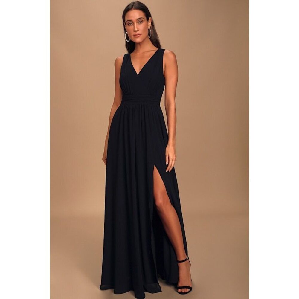 Lulus Thoughts Of Hue Black Surplice Maxi Dress - Size L